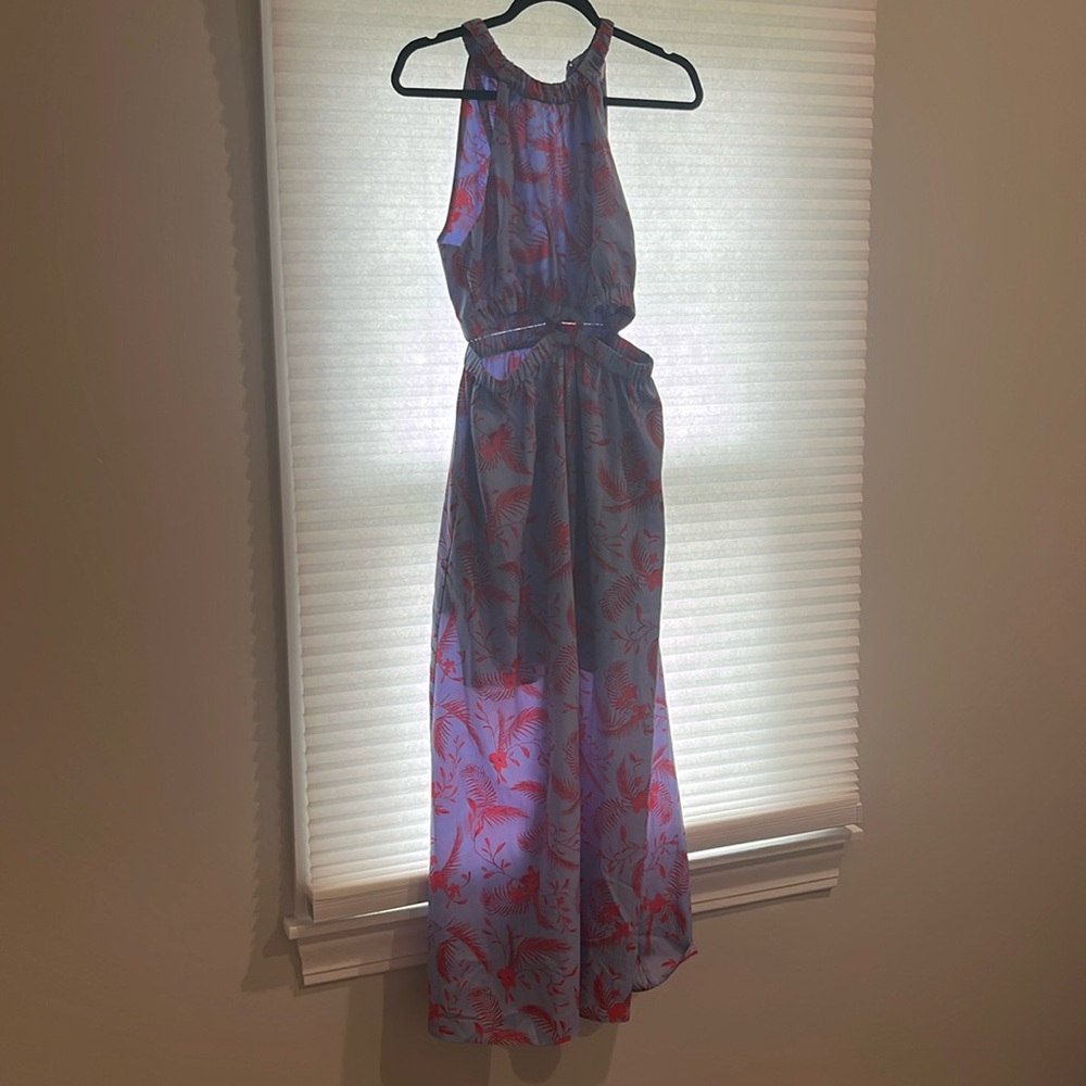 Likely Dress Karrica Shift Maxi Dress Purple Red Floral Cut Out Sleeveless